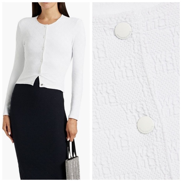 Alexander Wang T White Jacquard Knit Logo Cardigan - Picture 1 of 8